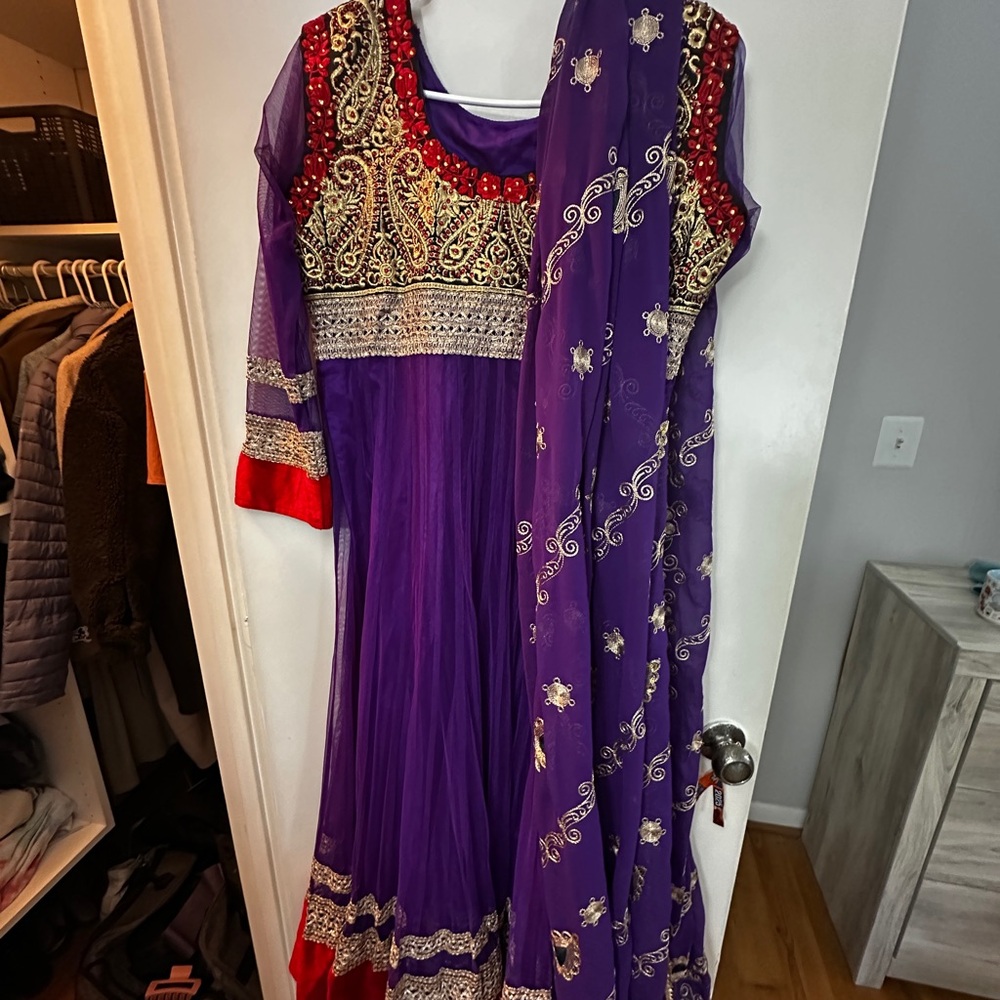 Ethnic Indian Wear Purple and Red Maxi Dress - Picture 15 of 15